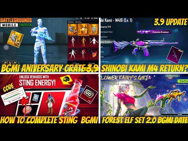 Bgmi Aniversary Crate Leaks | How To Get Sting Code In Bgmi | Shinobi M4 Return?? | 3.9 Update Leaks