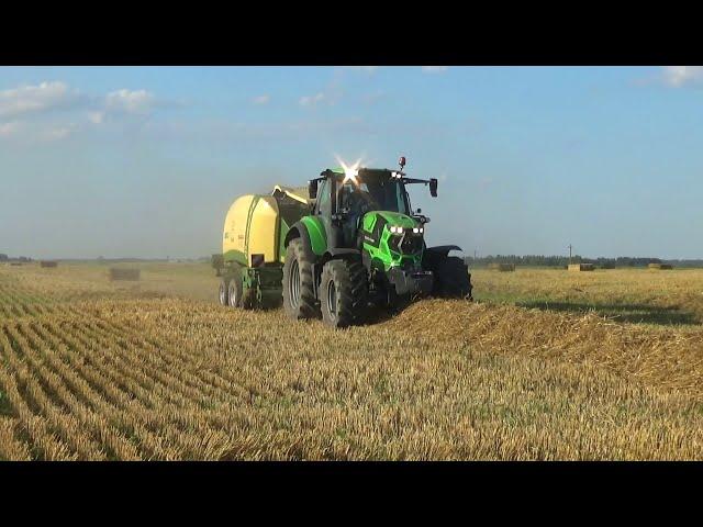 Трактор Deutz-Fahr 6215 c Krone BigPack 1270 прессует солому в СПК "Гигант"