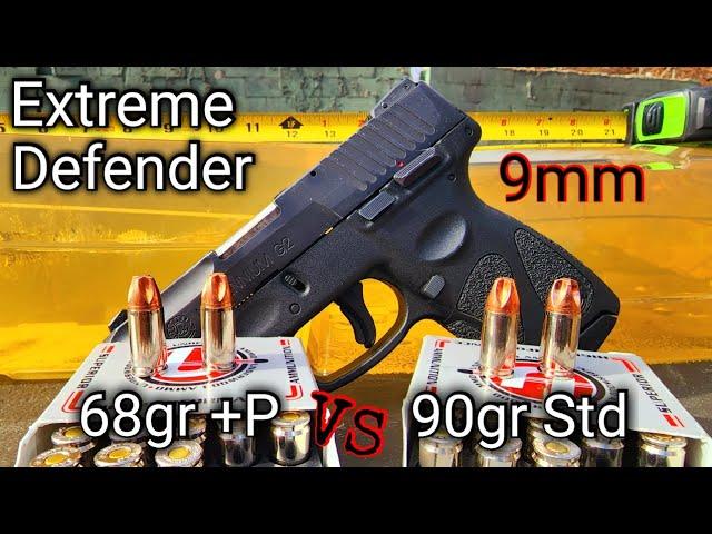 Underwood Extreme Defender 9mm 68gr +P & 90gr Standard Pressure Ballistic Gel Test