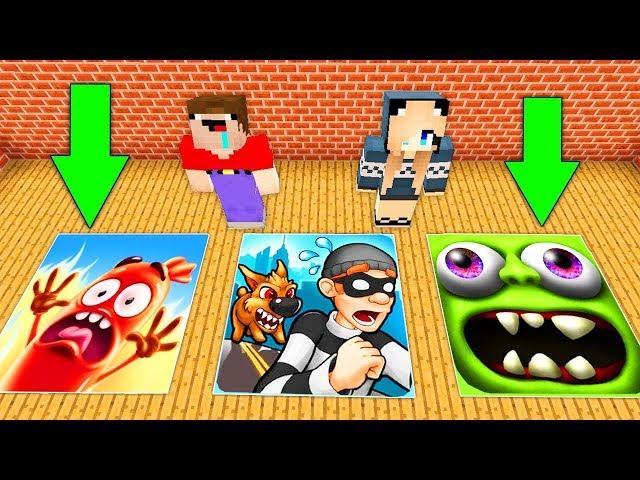 NOOB AND GIRL PRO VS SCARY PITS OF MONSTERS IN MINECRAFT ! Robbery Bob , Run Sausage run