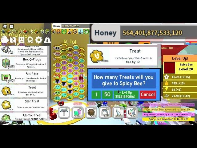 WORLD FIRST FULL LVL 20 HIVE | SPENDING 555 TRILLION HONEY ON TREATS | BEE SWARM SIMULATOR