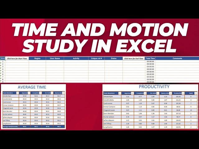 Excel Time & Motion study template - Calculate bench mark & productivity & set the targets - BPO