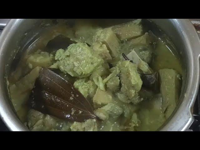 LET'S COOK PORK MARINATED IN GREEN SHEMER MASALA WITH UNRIPE BANANA