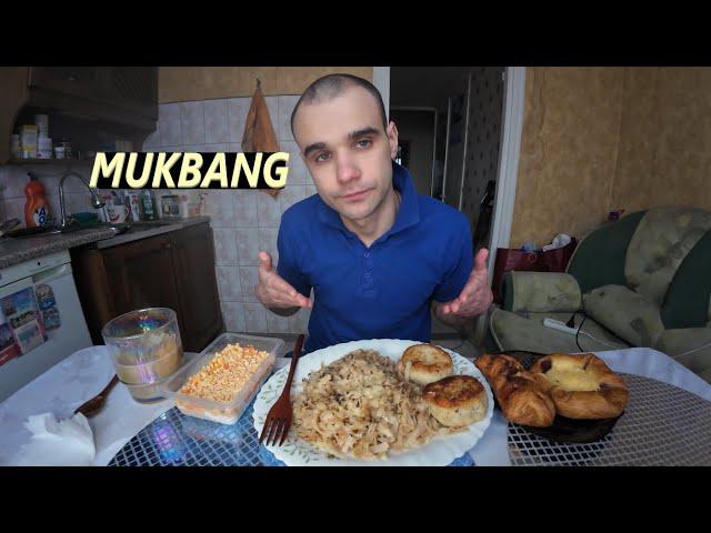 МУКБАНГ РЫБНЫЕ КОТЛЕТЫ / ПАСТА С СЫРОМ / САЛАТ МИМОЗА / СЛАДКАЯ ВЫПЕЧКА / EATING MUKBANG ASMR АСМР