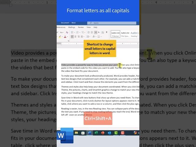 Shortcut to change small letters to capital letters in MS Word