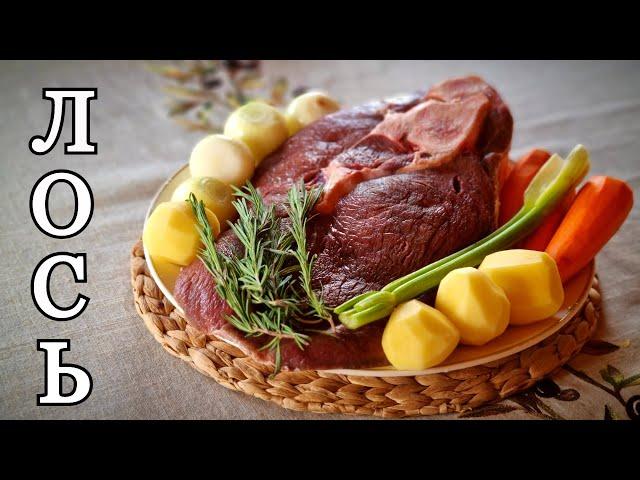 Мясо лося большим куском в духовке. Wild moose meat in the oven