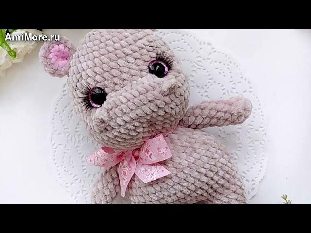 Амигуруми: схема Бегемотик с бантом. Игрушки вязаные крючком - Free crochet patterns.