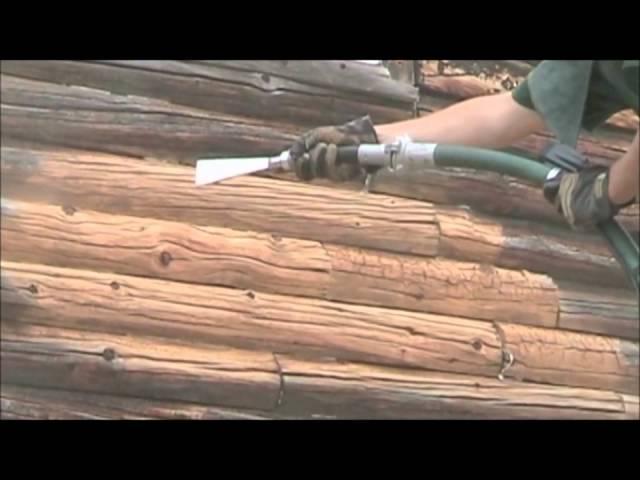 Cob blasting to restore log homes by Blastmaster