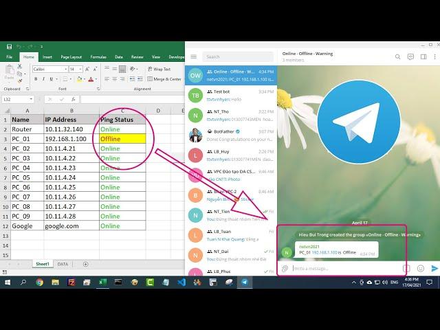 How to send Ping results to Telegram | Excel