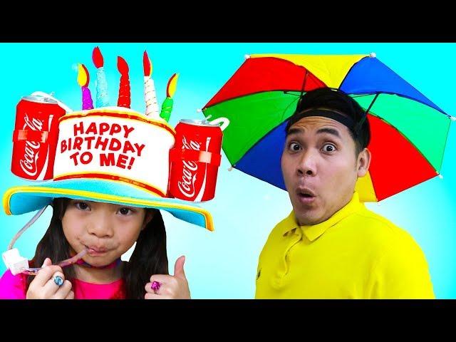 Emma & Jannie Pretend Play Funny Hats Challenge Kids Video Toys and Colors