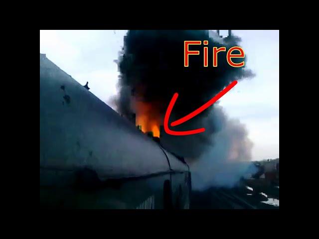 How the diesel locomotive dies! A lot of smoke and fire from the engine exhaust pipe! Russian trains