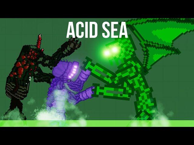 Behemoth vs Cthulhu vs Dark Void Monster in ACID SEA - People Playground Mod