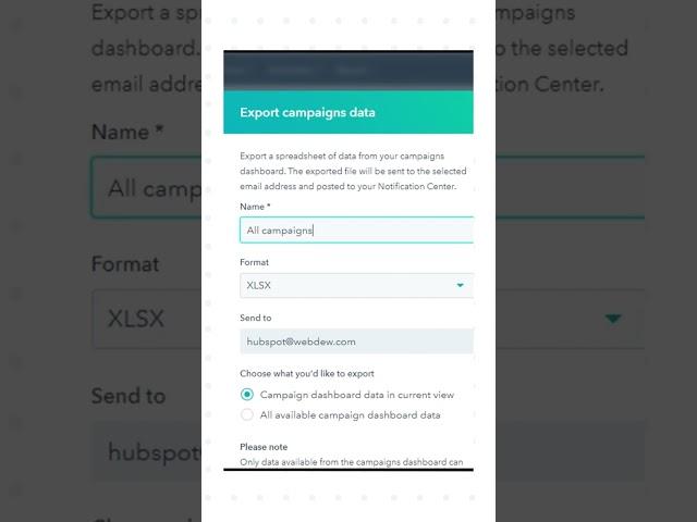 Export data available from your Campaigns dashboard.