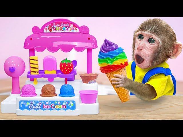 KiKi Monkey make Yummy Colorful Ice Cream by unboxing Satisfying Kitchen Playset | KUDO ANIMAL KIKI