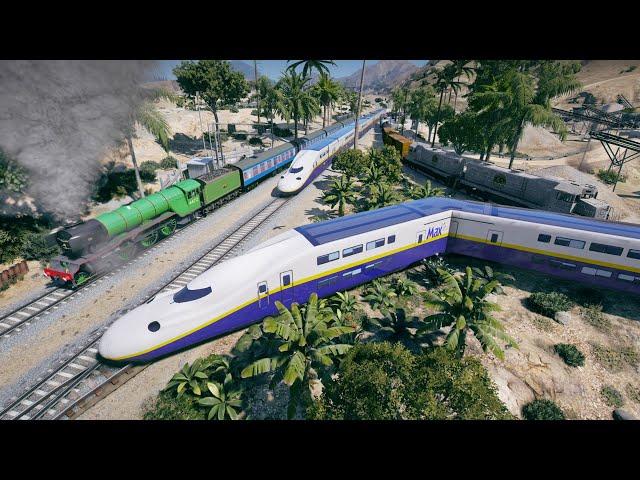 SHINKANSEN E4 meets old Trains with 2 Trains 2 Tracks! - Grand Theft Auto V