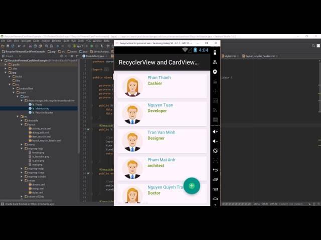 Android RecyclerView, CardView and FloatingActionButton demo