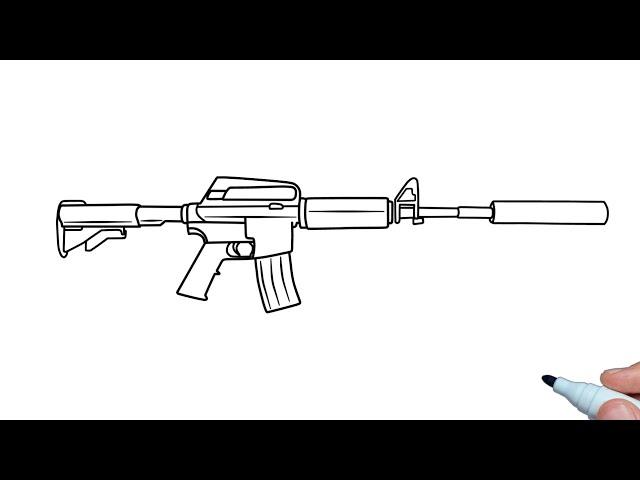 How to draw M16A4 Gun step by step | Drawing M4A1 easy