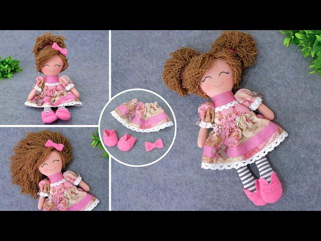 Кукла из ткани с роскошными волосами - Cloth doll with beautiful hair