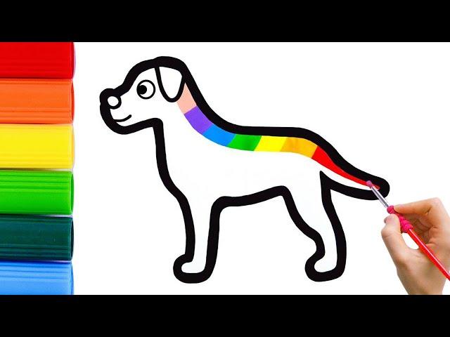 How To Draw Cute Dog With Rainbow Colors For Kids