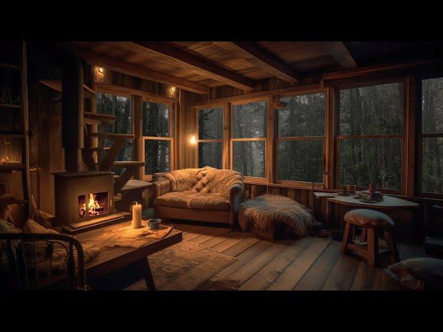 Cozy Treehouse | Rain Sounds, Thunder & Crackling Fireplace for Sleep, Study, Meditation | 8 Hours