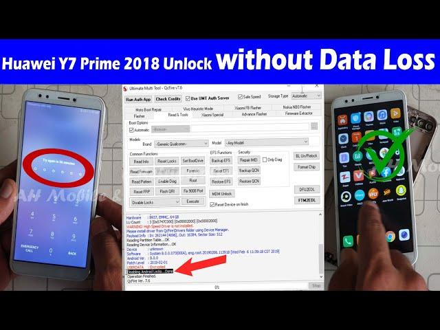 Huawei Y7 Prime 2018 Honor 7c Password Unlock Without Data Loss UMT Qcfire Tool