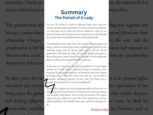 The Portrait of The Lady-Class 11 English Summary-Ncert Hornbill Book#Summary#cbse