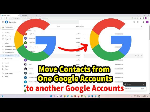 How to move Contacts from One Google Accounts to another Google Accounts by PC or Laptop - Hindi