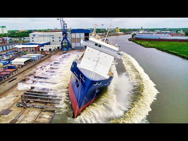 Ship Launch of Multi-Purpose Vessel FWN Arctic at Ferus Smit Shipyard