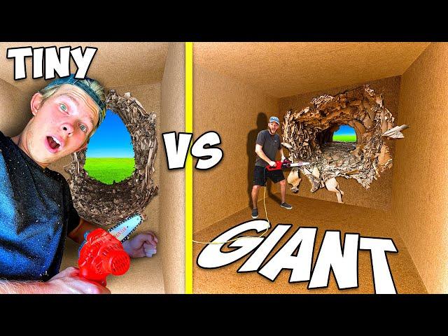 Escaping Tiny vs GIANT 100 Layers of Cardboard! *TRAPPED*