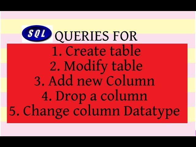 SQL TUTORIAL-4 (Create table, Alter table, ADD and DROP column, MODIFY Column Data type)