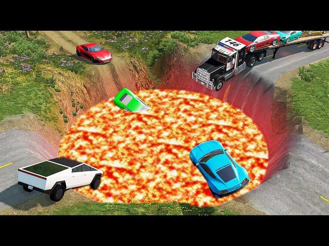 Cars vs Giant Lava Crater - BeamNG.drive (Giant Pit and Deep Water )