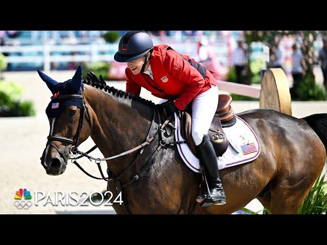 Equestrian team jumping rides through 'demanding' course at Chateau de Versailles | Paris Olympics