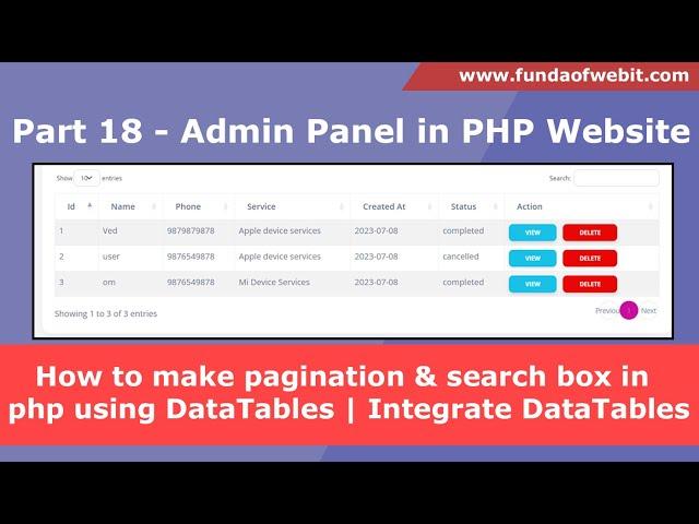 Part 18 - How to use DataTables in PHP | How to make pagination & search box in php using DataTables