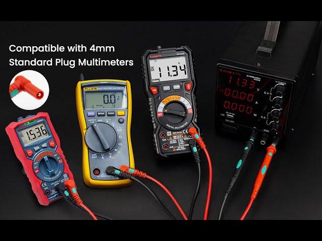 Kaiweets KET11 Multimeter Test Leads Set with replaceable alligator clips, spade clips, and probes.