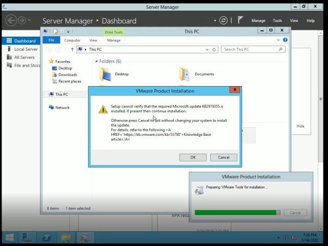 Install VMware Tools on Windows 2012 Server R2 (vmware tools setup cant verify that the required)