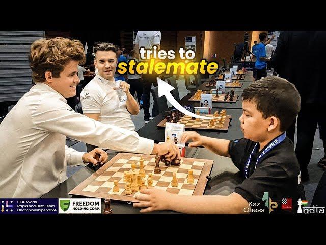 Little kid tries the stalemate trick on Magnus Carlsen | World Team Blitz 2024