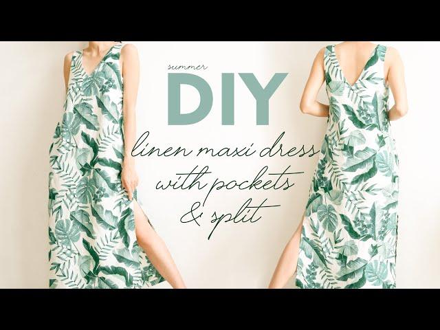 DIY A Very Nice Summer Maxi V-Neckline Linen Dress With Split | DIY Summer Maxi Dress [No Need Bra]