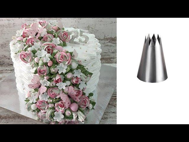 Quick CAKE decorating "BASKET with ROSES" with the SIMPLEST Pastry Nozzles! ITALIAN MERINGUE!