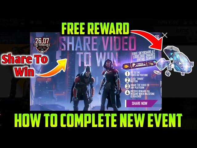 SHARE TO WIN EVENT IN FREE FIRE , FREE FIRE NEW SHARE TO WIN , HOW TO COMPLETE SHARE TO WIN EVENT,