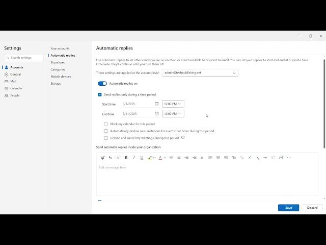 How to Setup Out of Office Auto Replies in New Outlook 365
