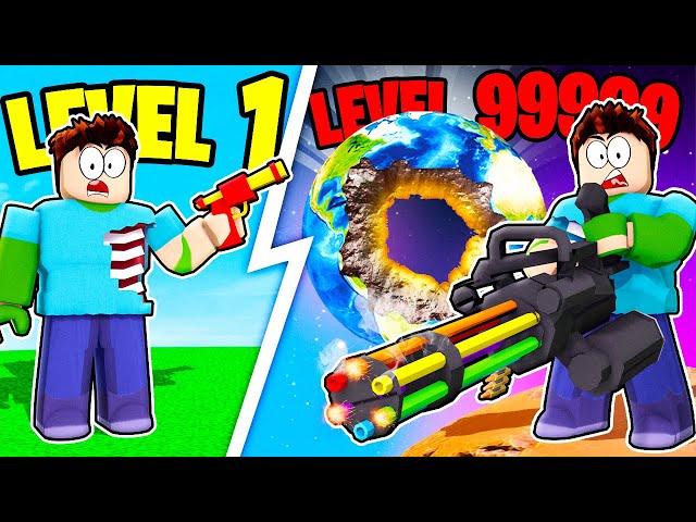 Upgrading WORLDS STRONGEST WEAPON in ROBLOX Gun Simulator!