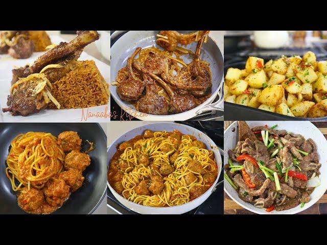 3 meal plan ideas lamb  jollof rice, spaghetti and meatballs, beef sauce and roasted potatoes