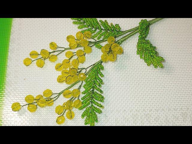 Как сделать  веточки мимозы из бусин и бисера МК для новичков от Koshka2015 Beaded mimosa tutorial