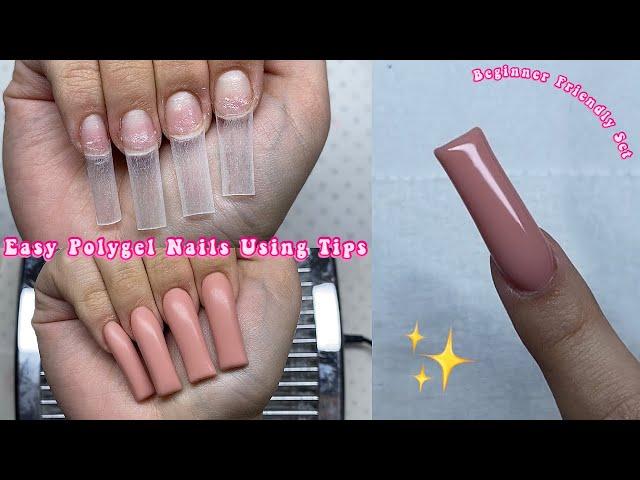 SUPER EASY POLYGEL NAIL SET USING TIPS! + MADAM GLAM GEL POLISH | Nail Tutorial for Beginners