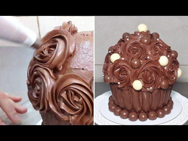 Giant Chocolate Cupcake Swirl Chocolate Buttercream Roses by Cakes StepbyStep