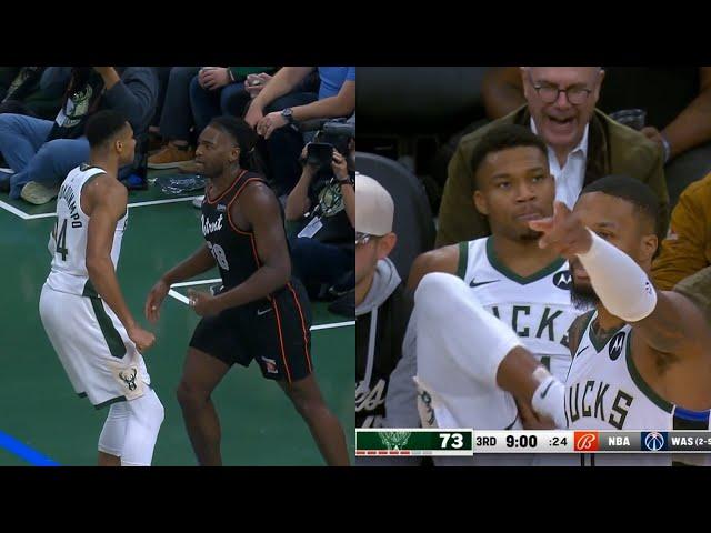 Giannis gets ejected for staring down Isaiah Stewart after dunk then sits in front row 