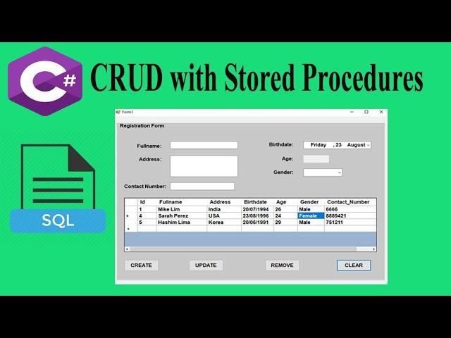 C# CRUD with Stored Procedures using LINQ to SQL Classes with Source Code