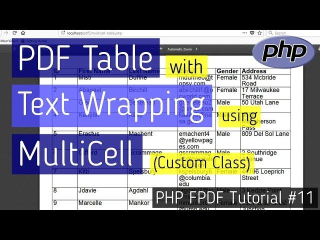 PDF Table with text wrapping using MultiCell (Custom Class) | PHP FPDF Tutorial #11