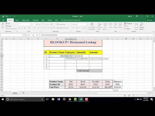 Advanced Excel Tutorial: HLOOKUP Function in Excel 2016