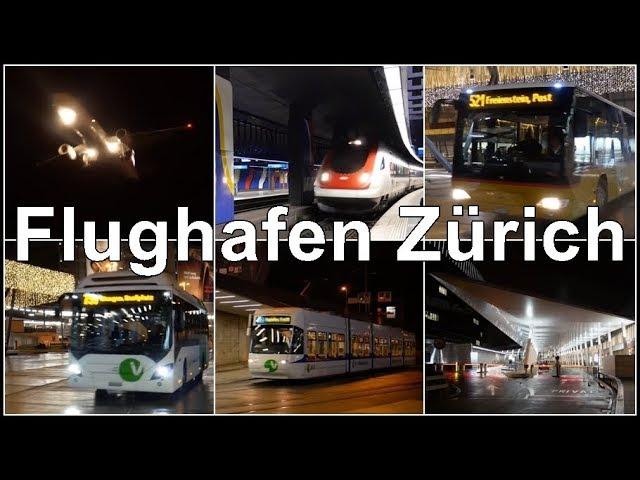 Nachts am Flughafen Zürich Kloten Schweiz / LSZH, ZRH / Bus, Bahn, Tram & Flugzeuge